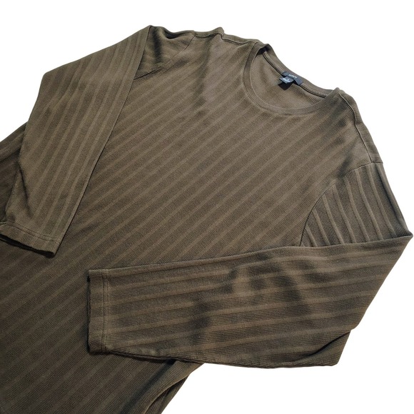 Alfani Tops - Alfani Men XL Brown Ribbed Crew Neck Long Sleeve‎ T Shirt Top 90's Style Retro